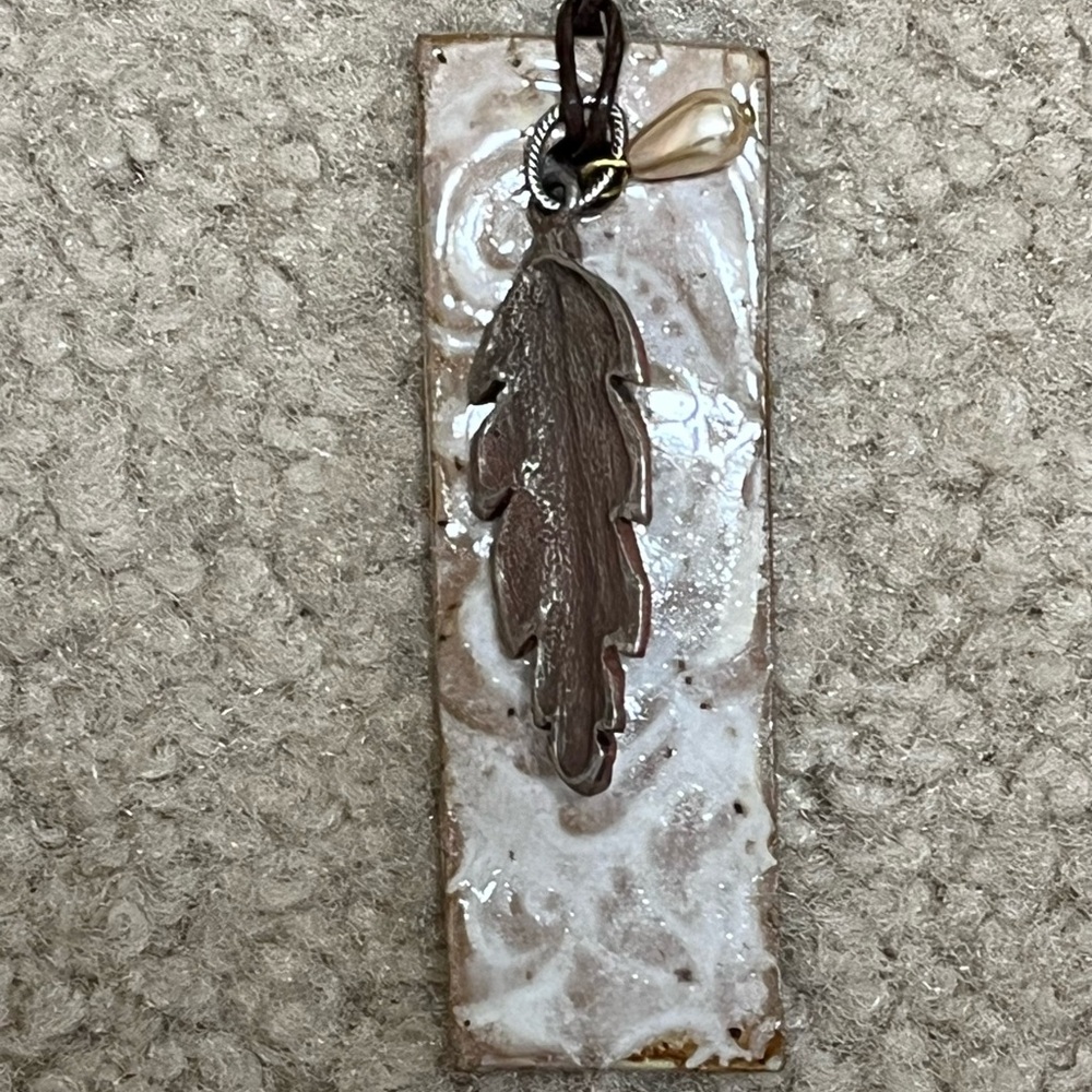 Hand Crafted Pottery Pendant with Leaf accent Necklace